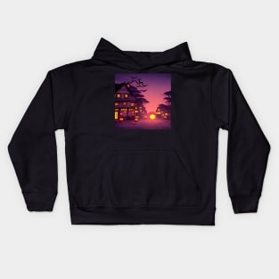 Sunset Halloween Pumpkin Village Spooky Season Kids Hoodie